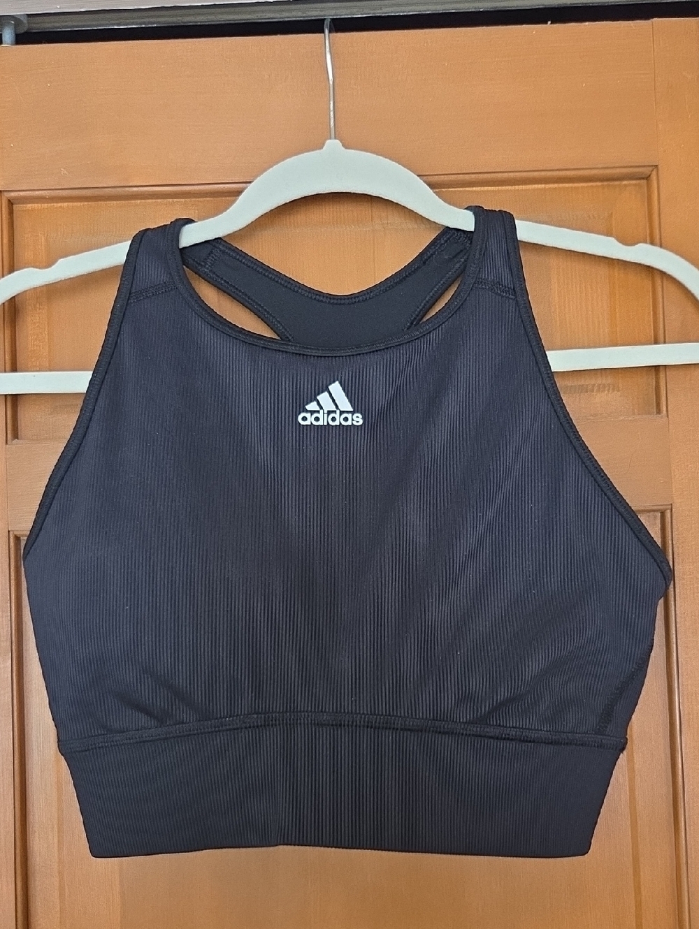 adidas Black Ribbed High-Neck Racerback Sports Bra